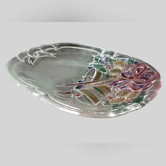 VINTAGE MIKASA CRYSTAL CHRISTMAS FESTIVAL BELLS OBLONG SERVING PLATTER 10" - Picture 3 of 9